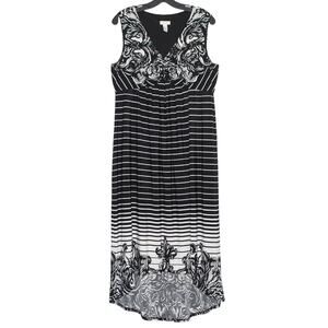 Chicos Dress Slinky Midi High Low Boho Summer Resort Travel Black 2 Large 12